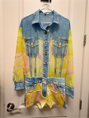 Her Bottari Light Weight Looks like Denim Romper Yellow Marble Print New Sz M